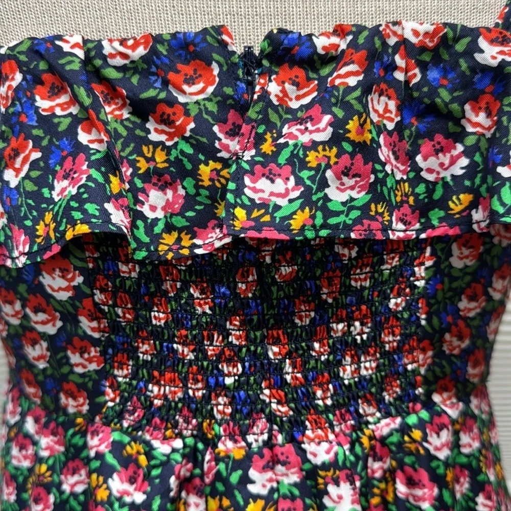 J. Crew Silk Blue Multi Color Floral Tiered Sleeveless Midi Dress Size 6